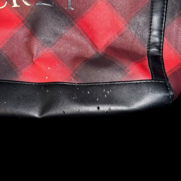 Victoria Secret women's tote purse plaid black red Large faux leather - Picture 5 of 6